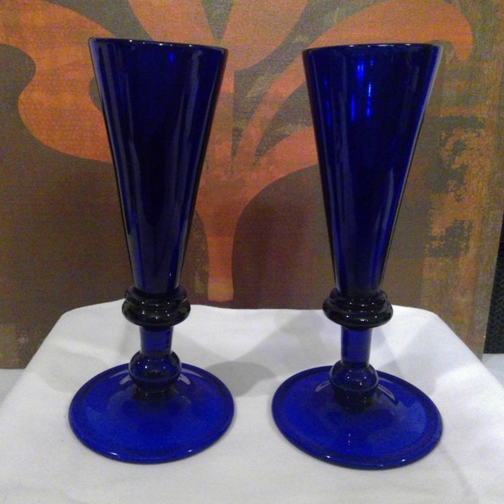 Vintage Handblown Pair of Cobalt Blue Glasses